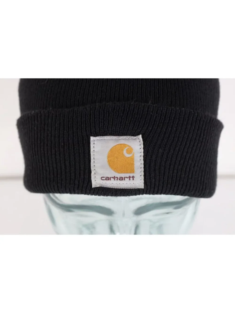 Vintage 90s Y2K Carhartt Spell Out Ribbed Knit Winter Beanie Hat Cap Black USA